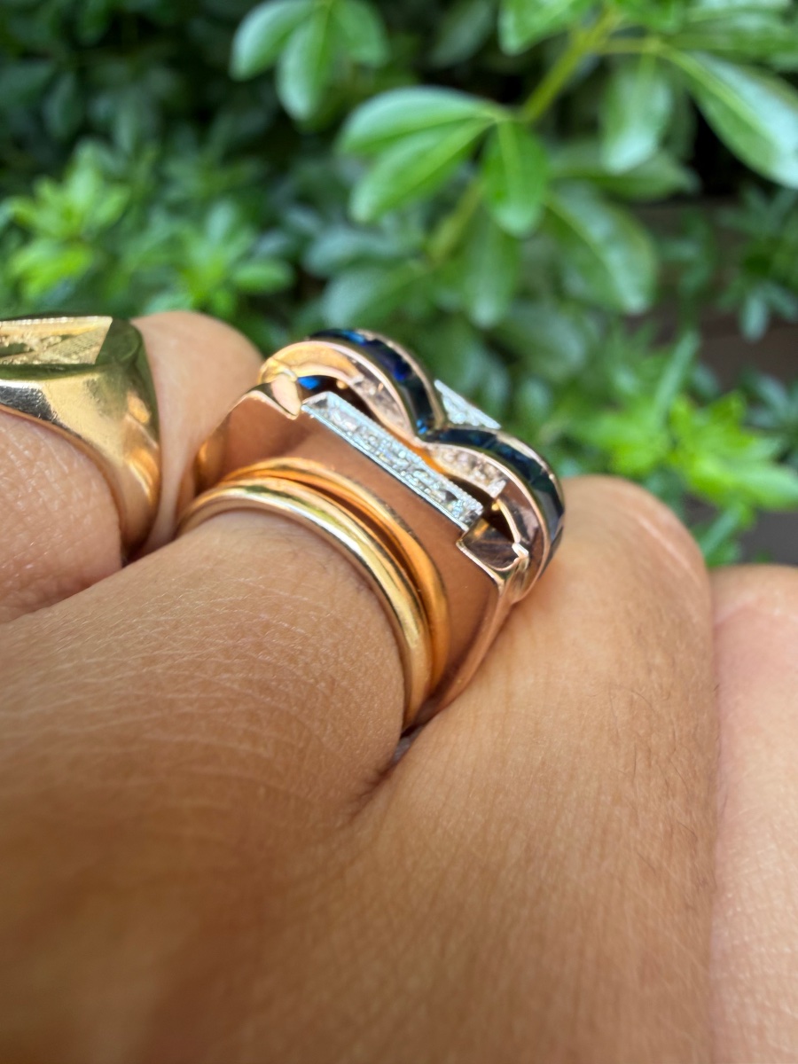 Tank Ring In Rose Gold With Sapphires And Diamonds-photo-3