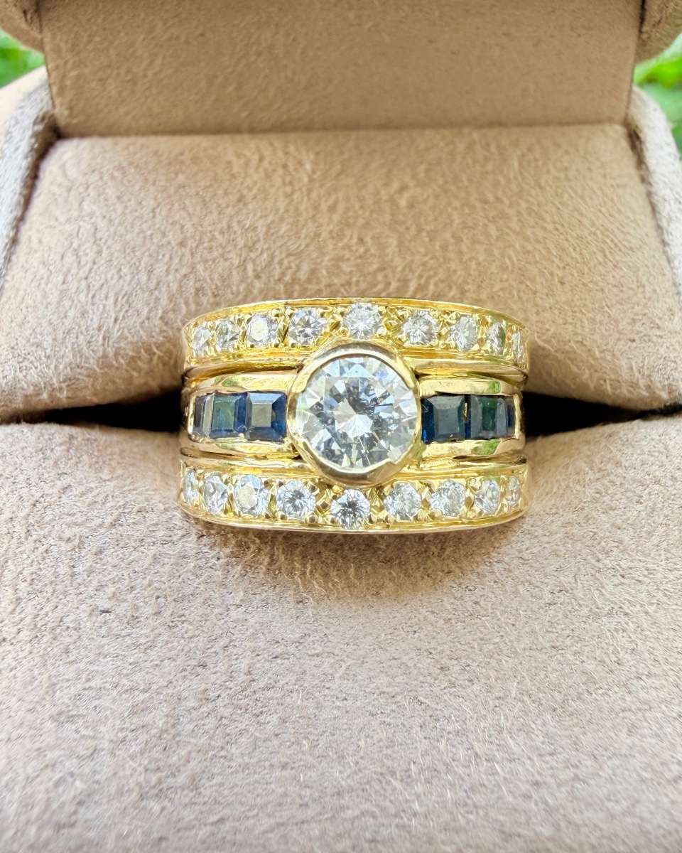 Yellow Gold Band Ring With Sapphires And Diamonds -photo-4