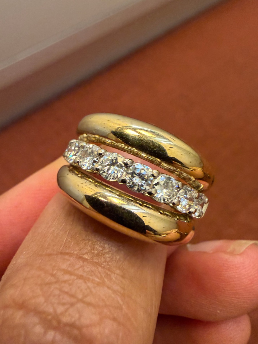 Bague bandeau en or jaune et diamants-photo-2