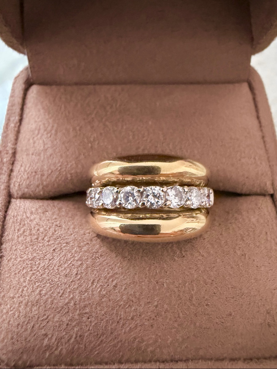 Bague bandeau en or jaune et diamants