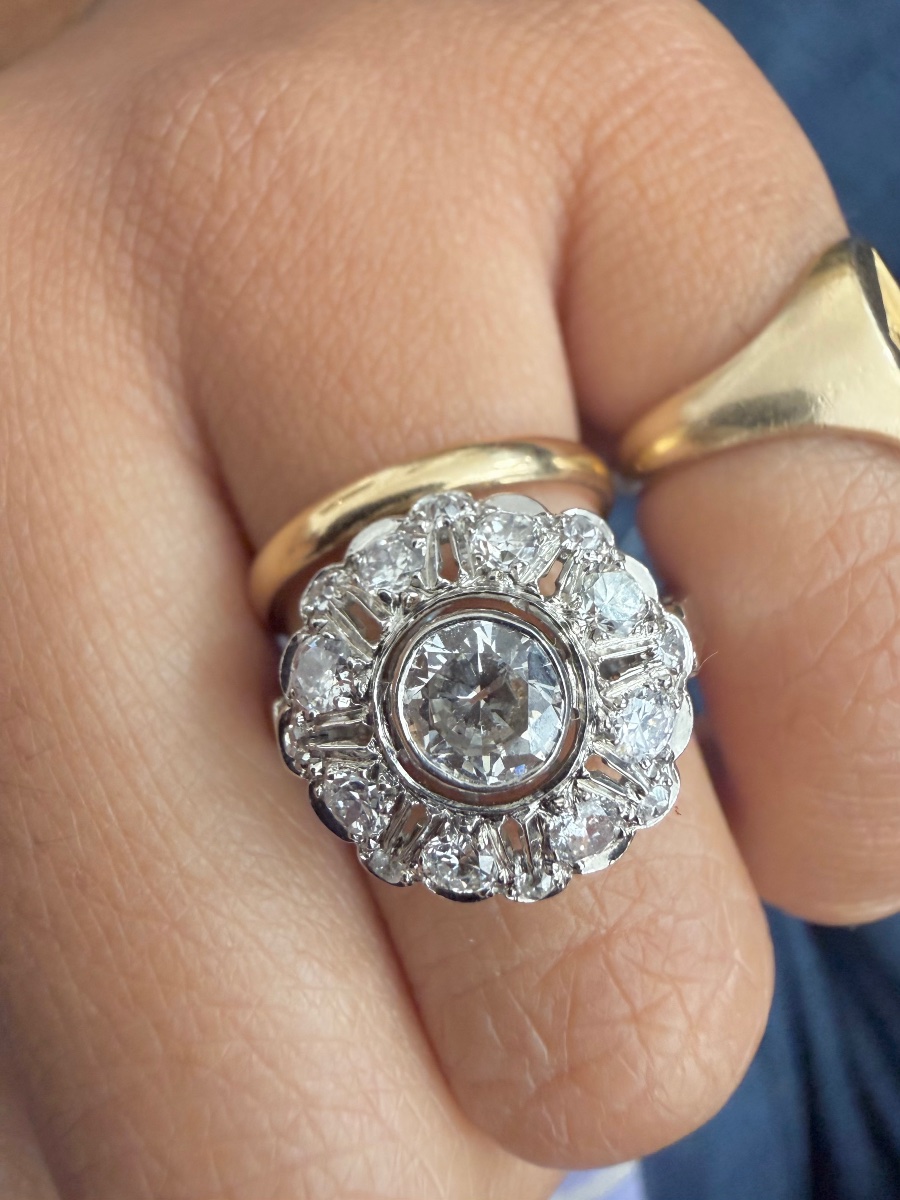 Bague art déco en platine et diamants 2 carats-photo-2