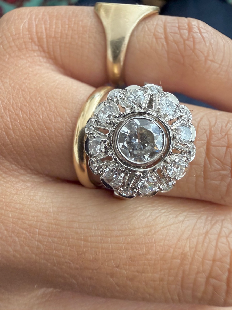 Bague art déco en platine et diamants 2 carats-photo-2