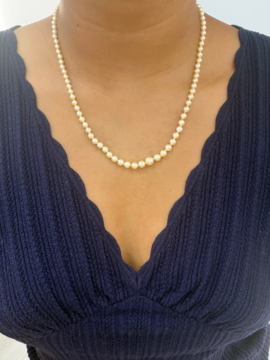 Yellow Gold Cultured Pearl Necklace -photo-3