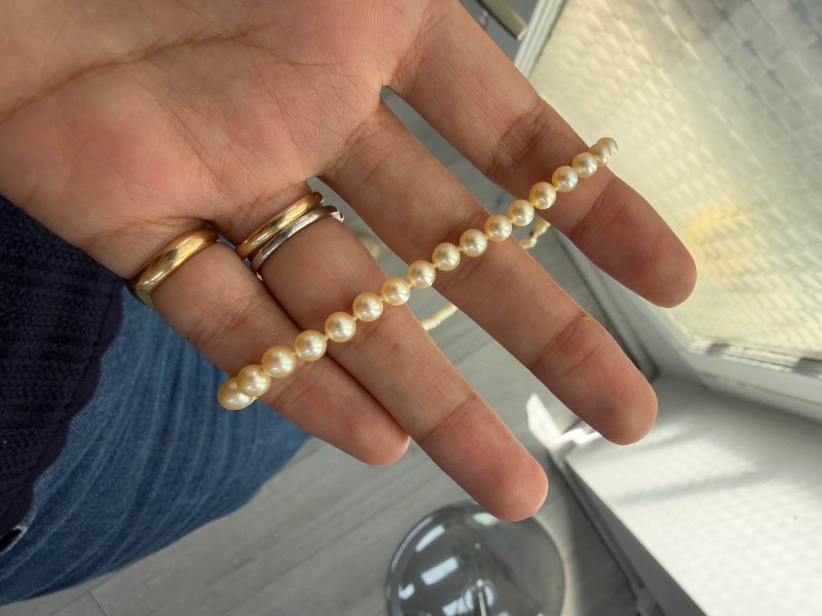 Yellow Gold Cultured Pearl Necklace -photo-4