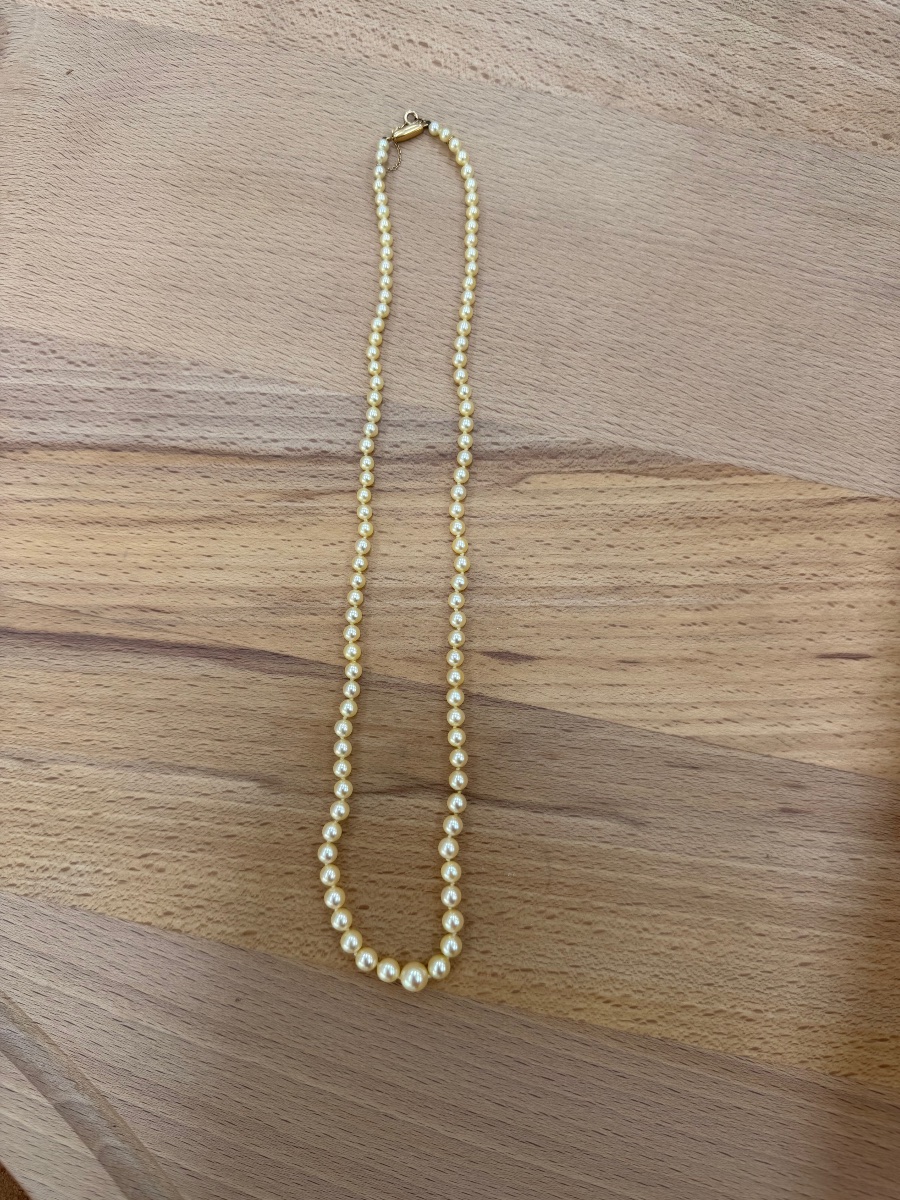 Yellow Gold Cultured Pearl Necklace -photo-3