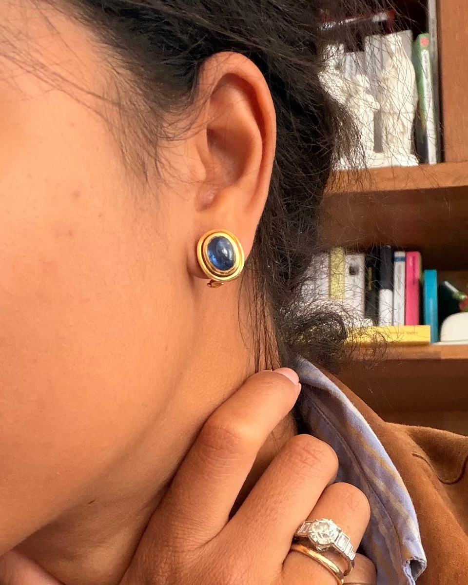 Boucles d'oreilles CLIP en or jaune et saphir-photo-4