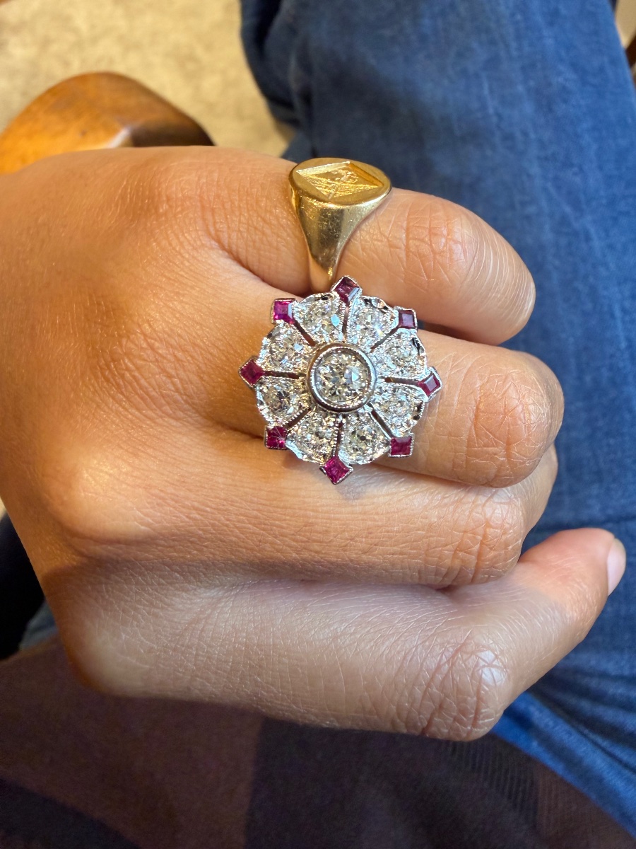 Art Deco Target Ring With Diamonds And Rubies-photo-2