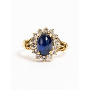 Daisy Ring In Yellow Gold, Sapphire And Diamonds