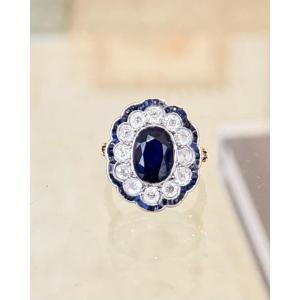 Bague Marguerite en or jaune, saphir et diamants