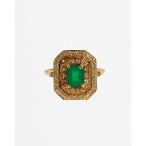 Ring In Yellow Gold, Emerald And Diamonds