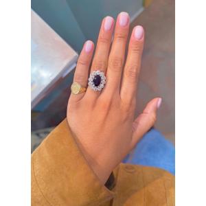 Pompadour Ring In White Gold, Sapphire And Diamonds