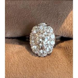 Bague Marguerite art déco, platine et diamants