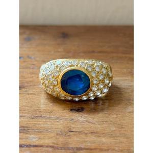 Yellow Gold Sapphire And Diamonds Jonc Ring