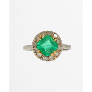 Art Deco Ring, Platinum Emerald And Diamonds