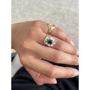 Bague Marguerite en or blanc saphir et diamants