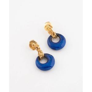 Boucles d'oreilles or jaune et lapis lazuli