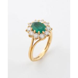 Marguerite Ring In Yellow Gold, Emerald, And Diamonds