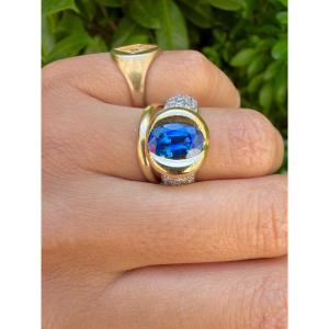Bague Jonc en or jaune, or blanc saphir et diamants