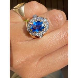 Pompadour Ring In Yellow Gold, Sapphire, And Diamonds