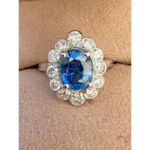 Pompadour Ring In White Gold, Sapphire, And Diamonds