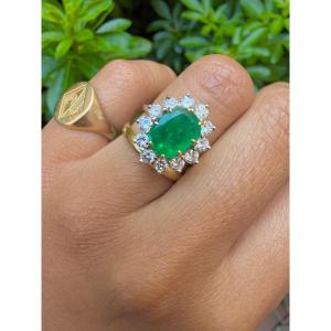 Bague Marguerite en or, émeraude et diamants