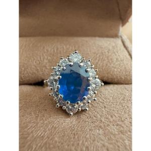 Bague Pompadour en or blanc saphir et diamants