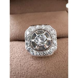 Bague art déco or blanc et diamants 1,5 carats