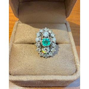Marquise Ring In Platinum, Emerald, And Diamonds