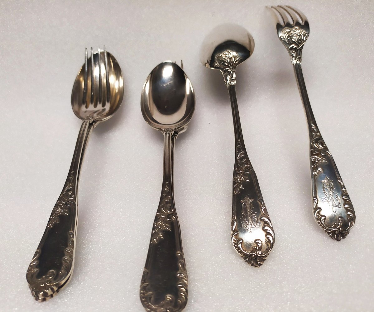 Suite Of 12 Silver Cutlery- XIXth Century.-photo-2