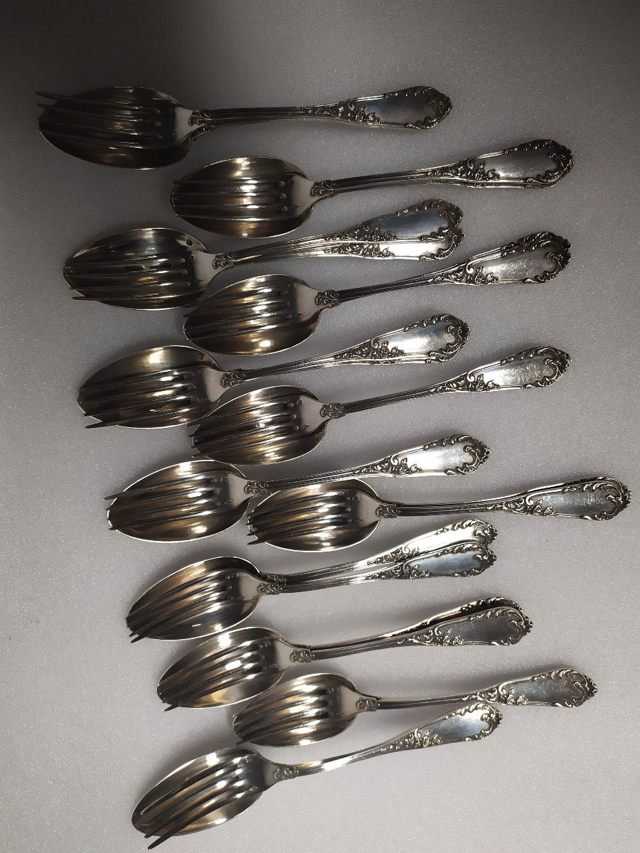 Suite Of 12 Silver Cutlery- XIXth Century.-photo-3