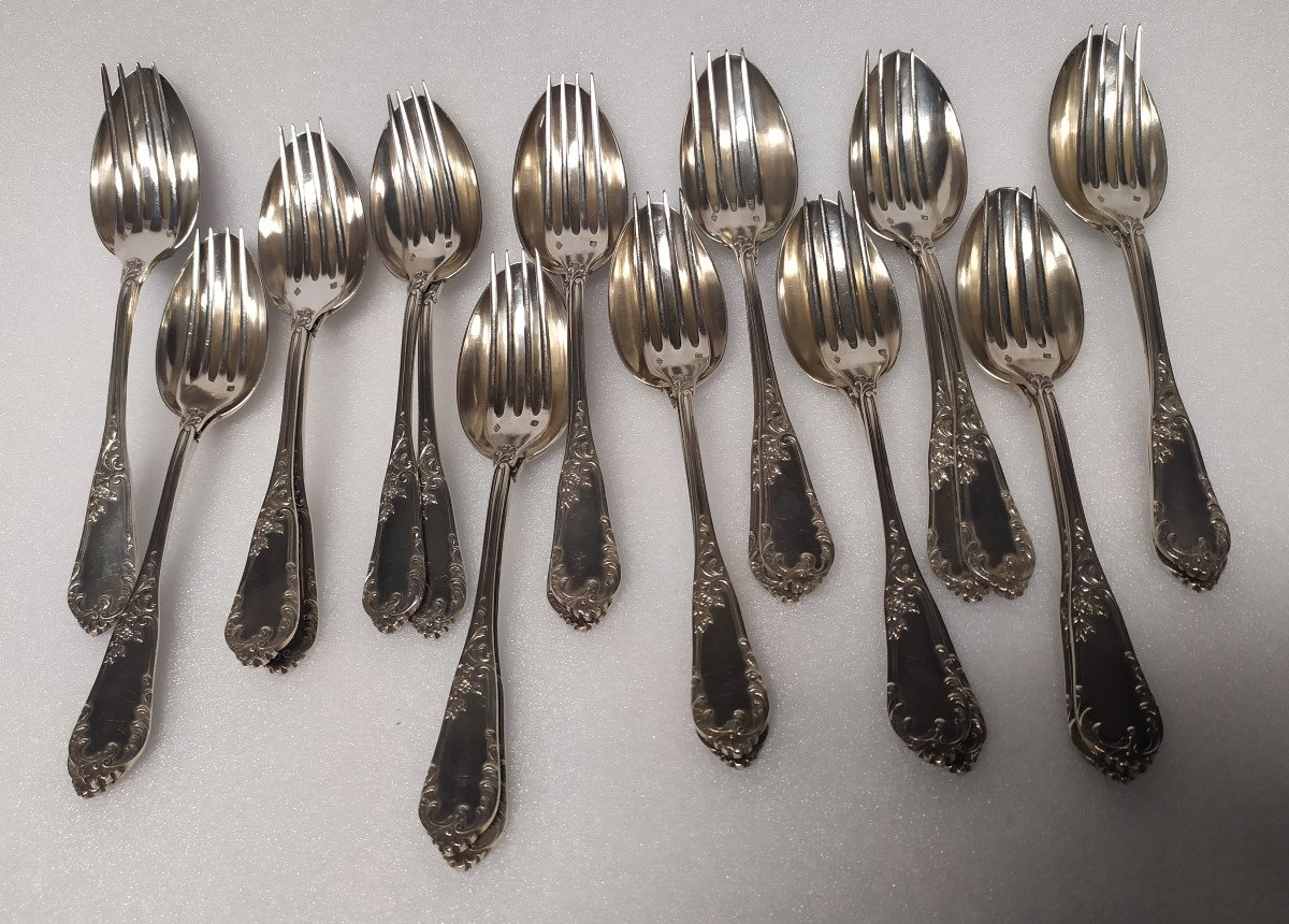 Suite Of 12 Silver Cutlery- XIXth Century.