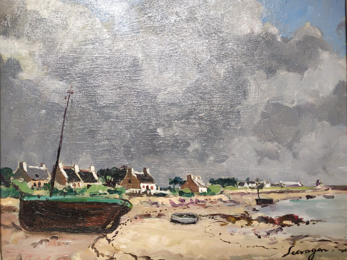 Lucien Seevagen (1887-1959), View Of Pen Land, Marine On Wooden Panel » 20th Century.-photo-2