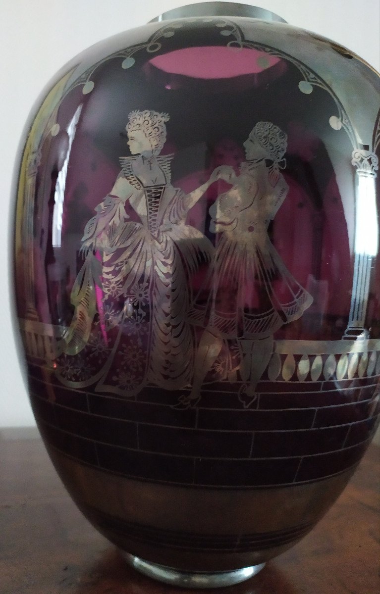 Grand Vase Art Deco - Verre Souffle – XXème Siècle.-photo-1