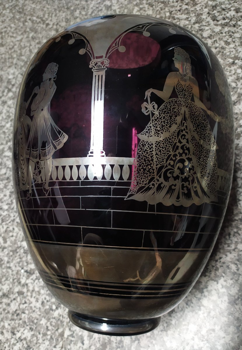 Grand Vase Art Deco - Verre Souffle – XXème Siècle.-photo-5