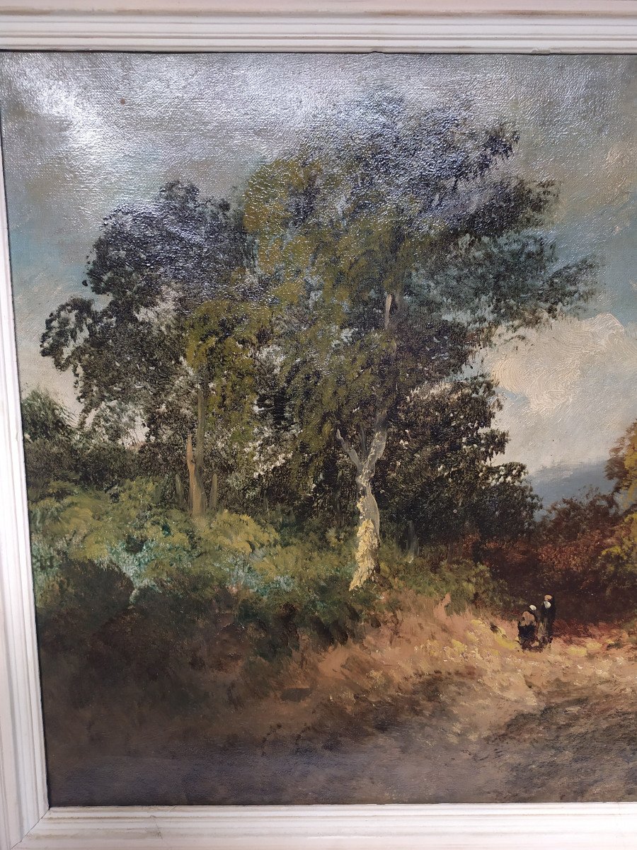 Oil On Canvas – Countryside Landscape And Animated Forest – Signed Vallet - 19th Century.-photo-3