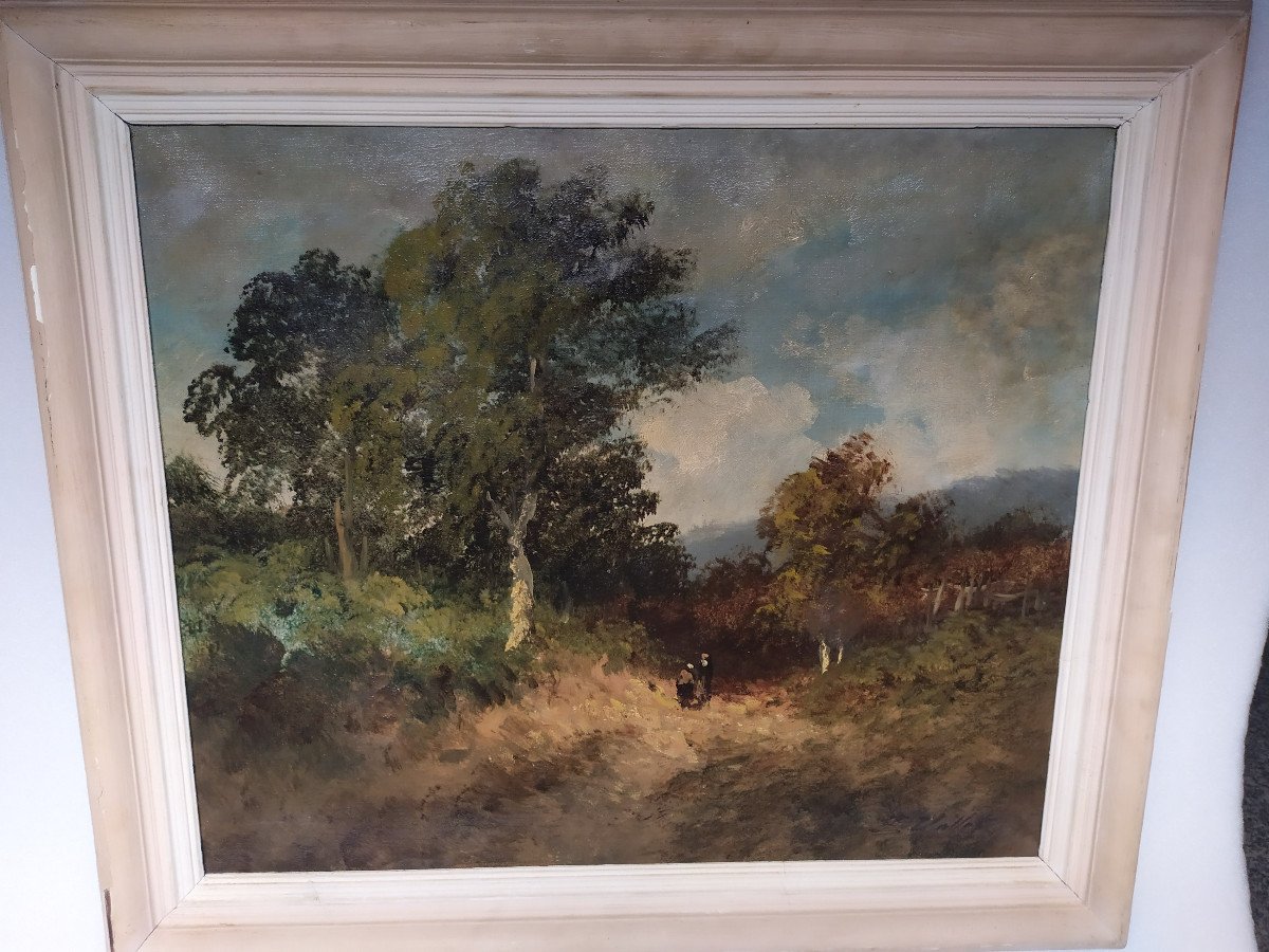 Oil On Canvas – Countryside Landscape And Animated Forest – Signed Vallet - 19th Century.-photo-4