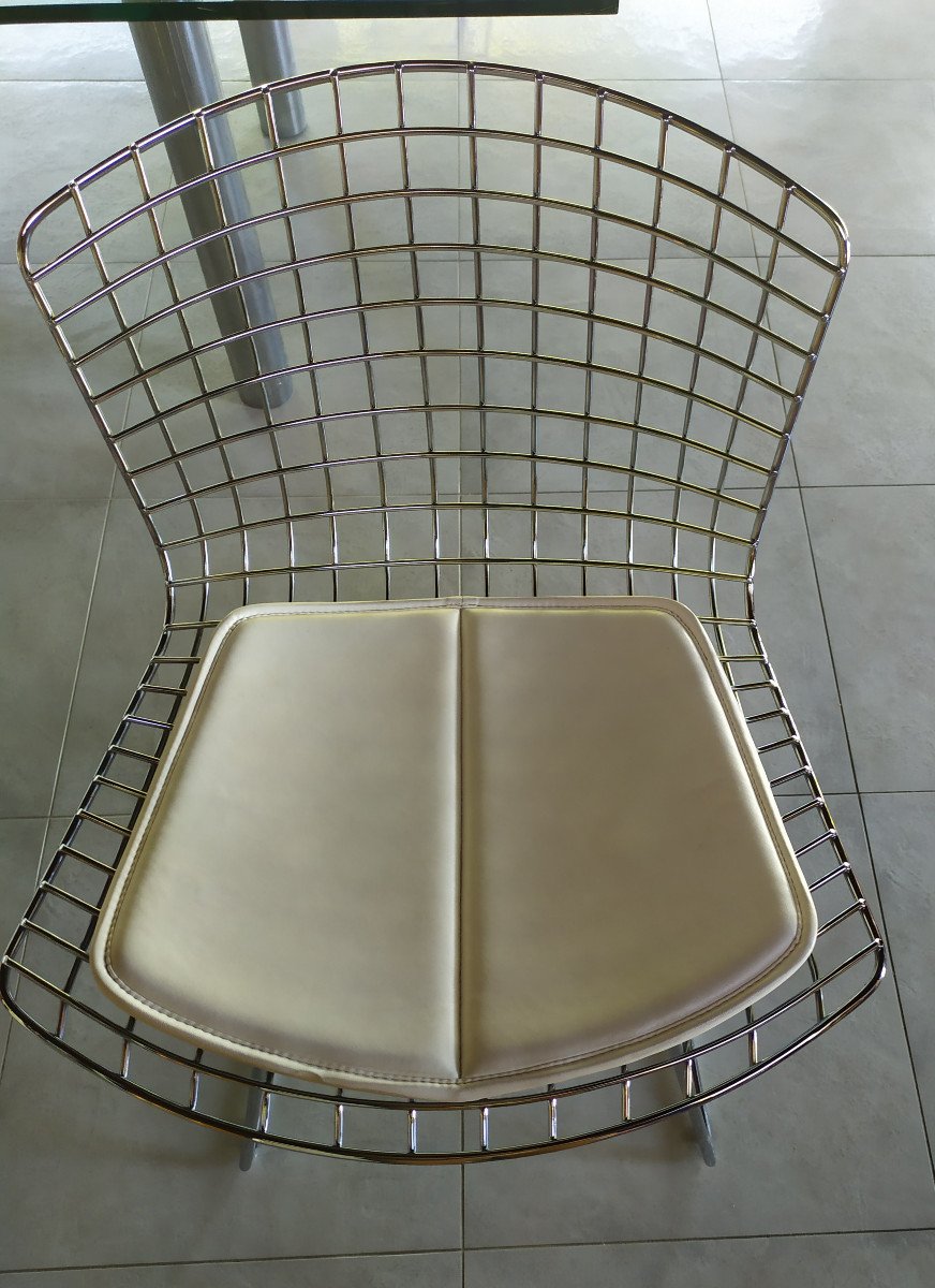 Knoll – 4 Bertoia Chairs In Chromed Steel With Pads.-photo-2