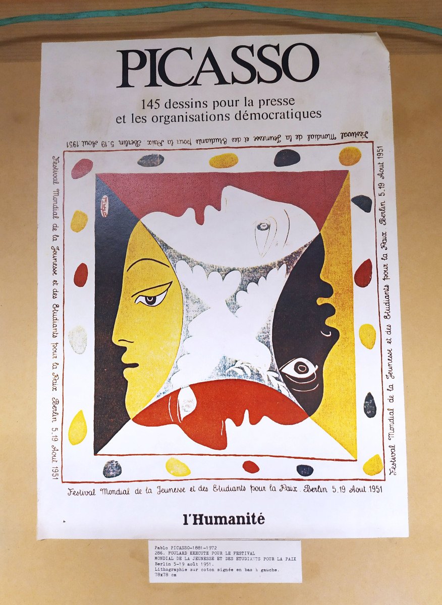 PABLO PICASSO –FOULARD LITHOGRAPHIE- FESTIVAL BERLIN POUR LA PAIX– 1951-photo-2