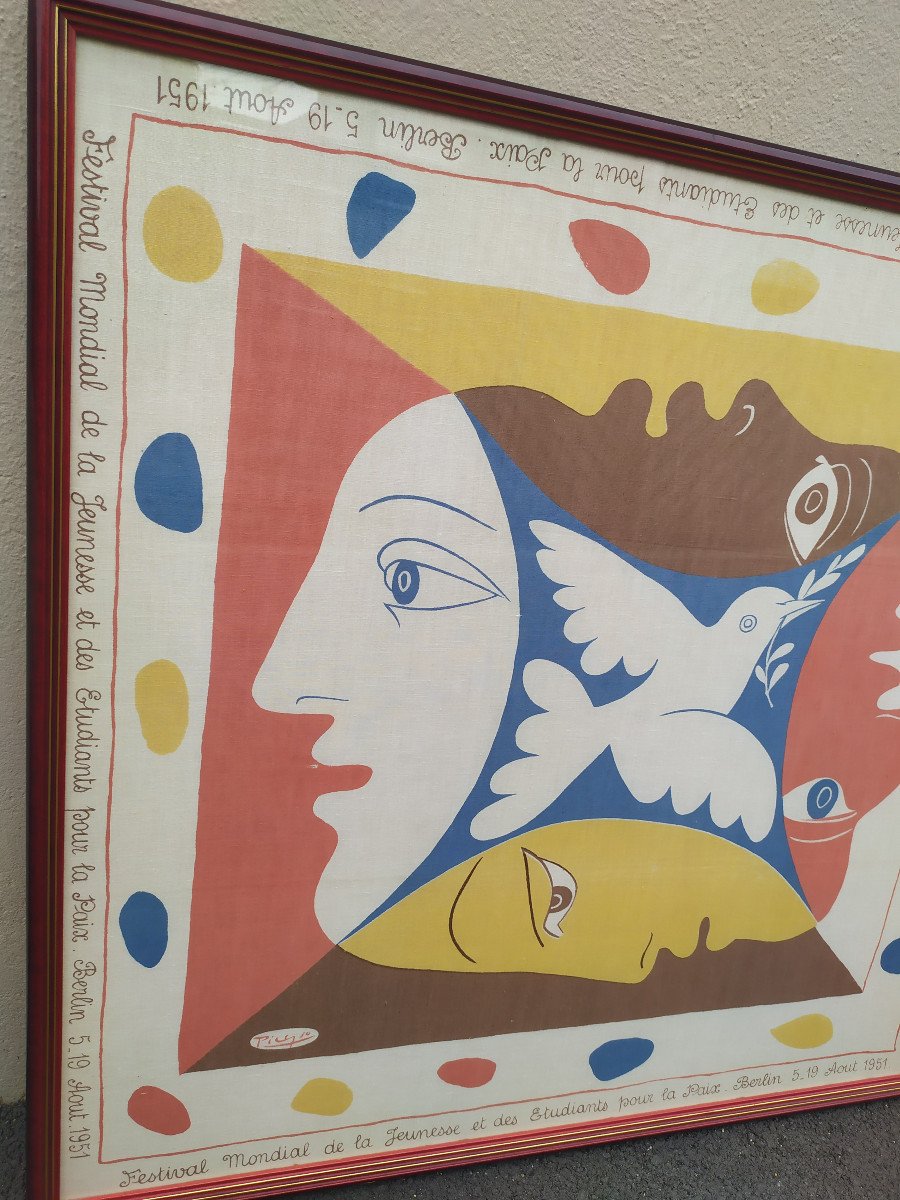 PABLO PICASSO –FOULARD LITHOGRAPHIE- FESTIVAL BERLIN POUR LA PAIX– 1951-photo-2