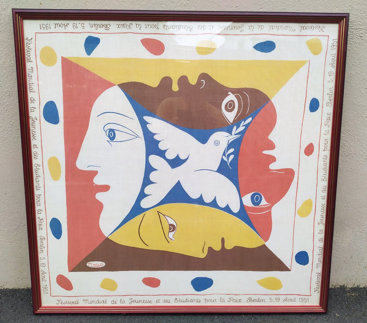 PABLO PICASSO –FOULARD LITHOGRAPHIE- FESTIVAL BERLIN POUR LA PAIX– 1951