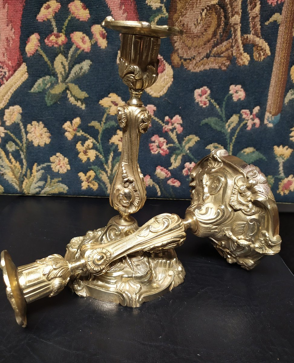 Paire De Bougeoirs En Bronze – Napoleon III.-photo-2