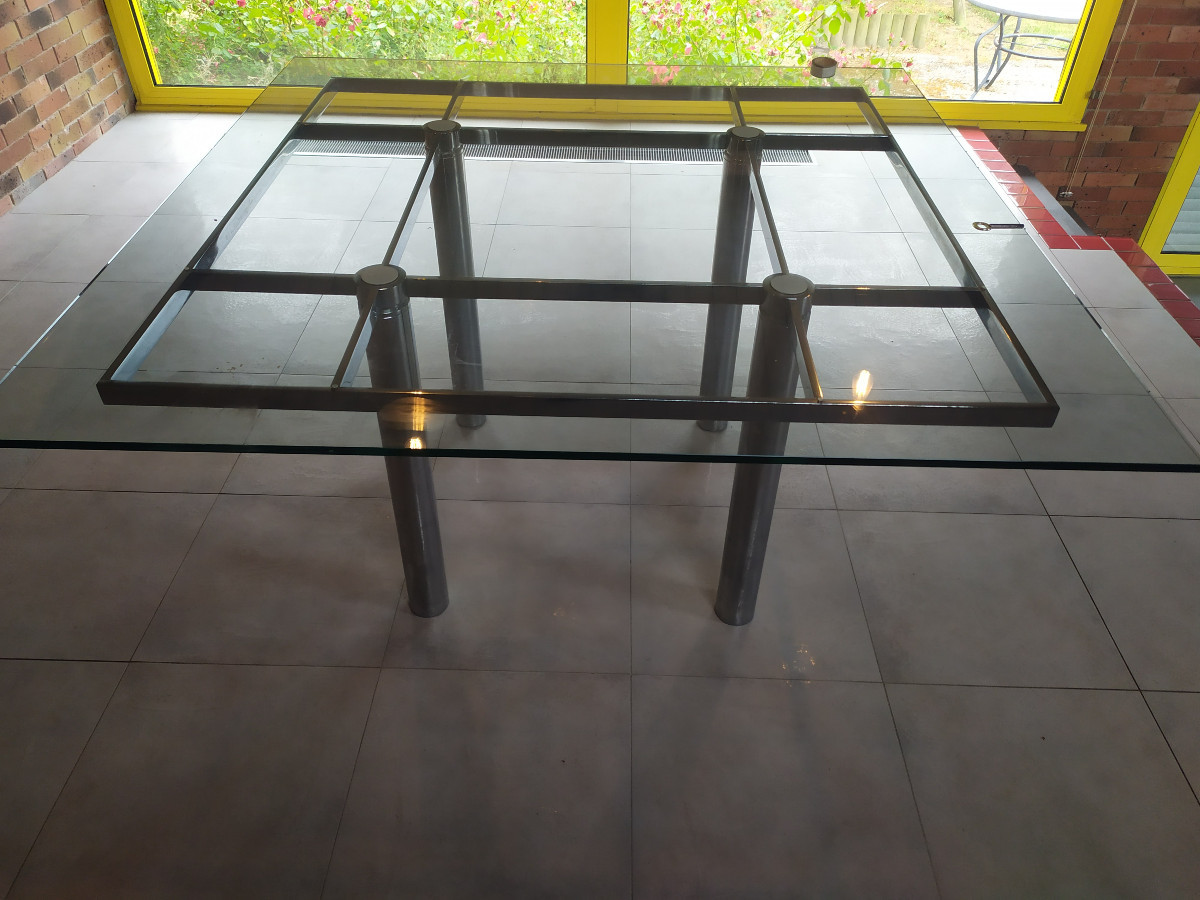 Glass Table And Chrome Metal Structure – Tobia Scarpa – Andre Model –