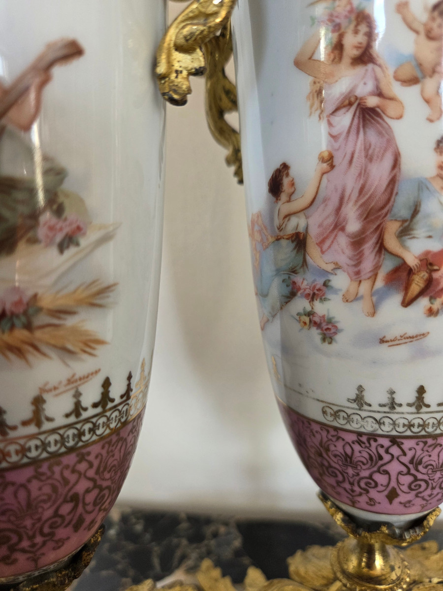 Pair Of Carl Larsen Porcelain Vases, 19th Century.-photo-5