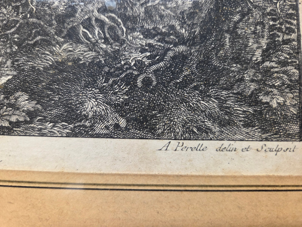 GRAVURE D'Adam PERELLE, sculpteur et dessinateur français du XVIIème siècle." -photo-4