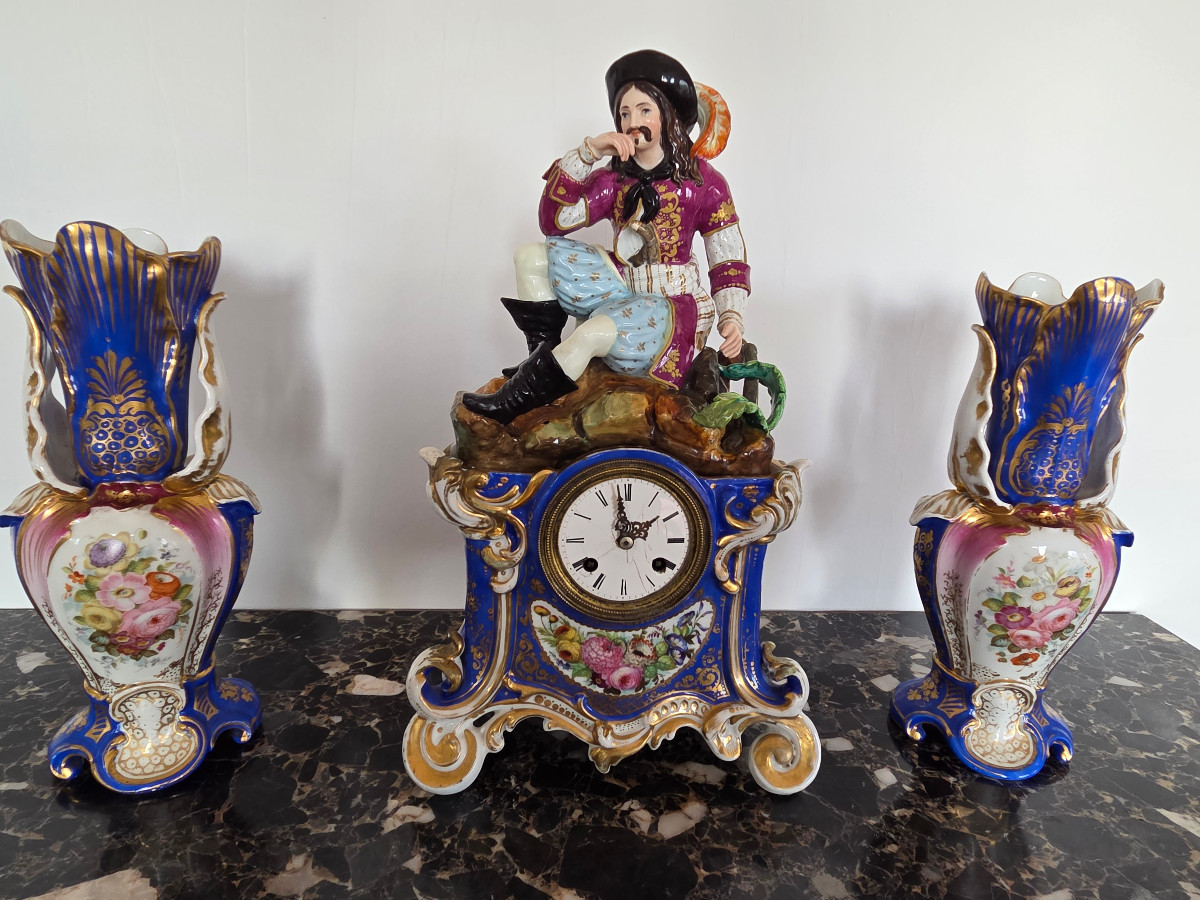  Style Jacob Petit , Polychrome Porcelain Fireplace Set, 19th Century.-photo-4