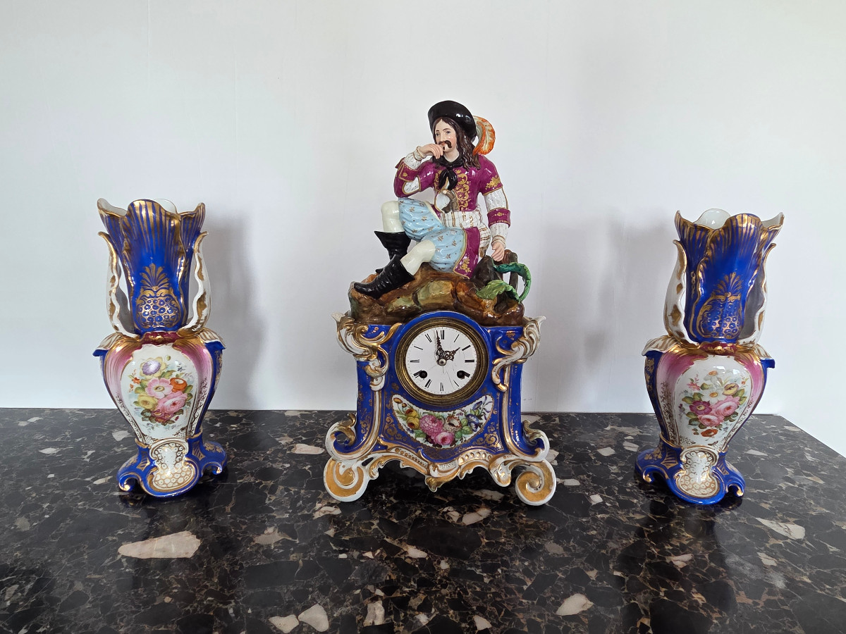  Style Jacob Petit , Polychrome Porcelain Fireplace Set, 19th Century.-photo-2