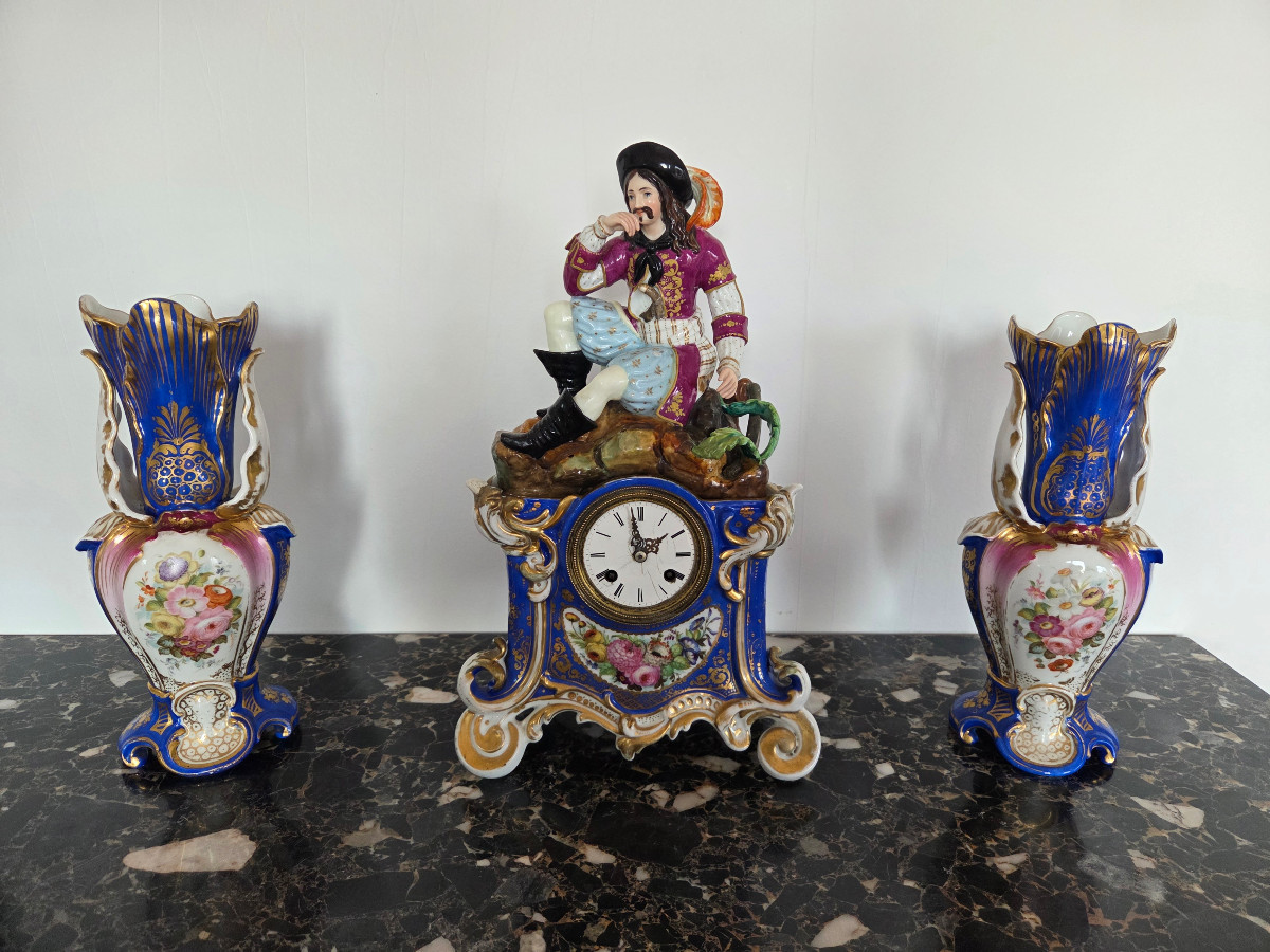 Style Jacob Petit , Polychrome Porcelain Fireplace Set, 19th Century.