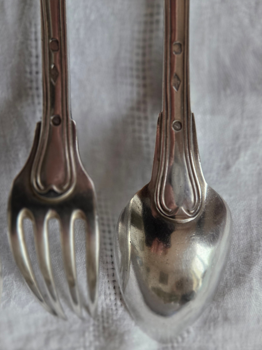 COUVERTS EN ARGENT MASSIF – MINERVE XIXème siècle.-photo-2