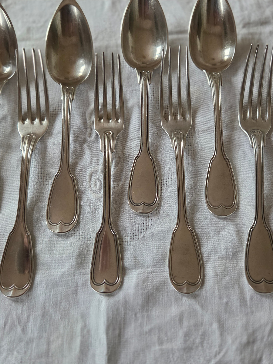 COUVERTS EN ARGENT MASSIF – MINERVE XIXème siècle.-photo-1