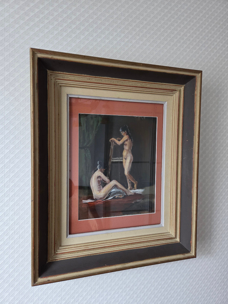 Oil On Canvas - Joseph Moy - Women At The Easel. 20th Century-photo-2